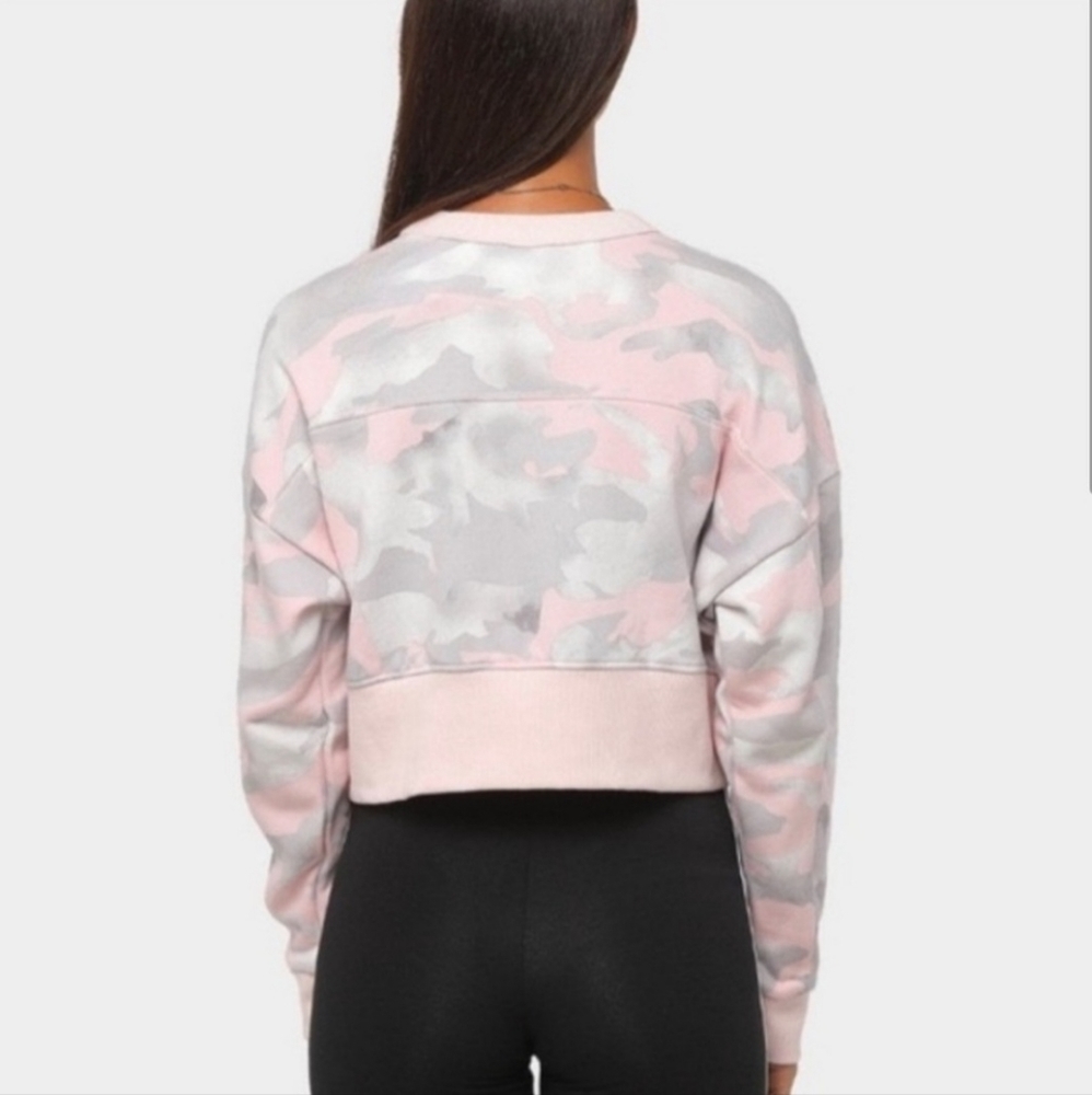 ADIDAS Orginal Camo Cropped Sweatshirt Sweater Pink Gray Size Small - Picture 3 of 10